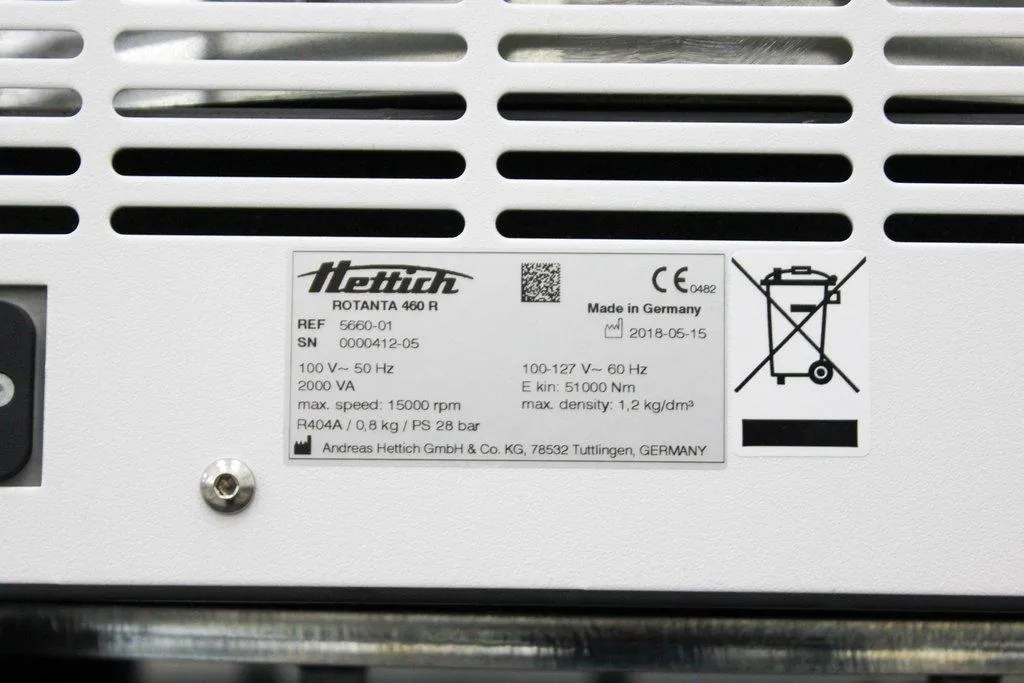 Hettich 5660-01 ROTANTA 460R Benchtop Centrifuge -20C to 40C High Volume