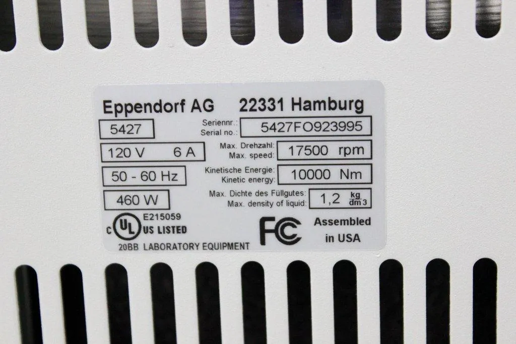 Eppendorf 5430 Centrifuge Benchtop Centrifuge 5000 RPM Rotor Included VG