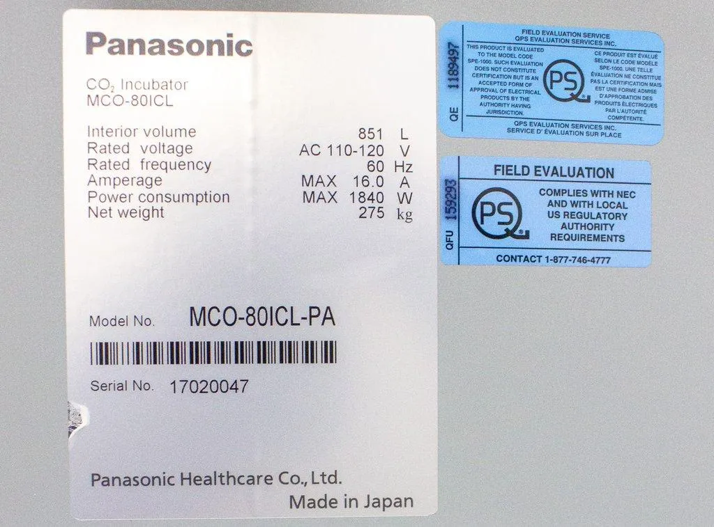 Panasonic MCO-80ICL-PA Large CO2 Incubator 30.1 cu.ft. Various Cell Culture