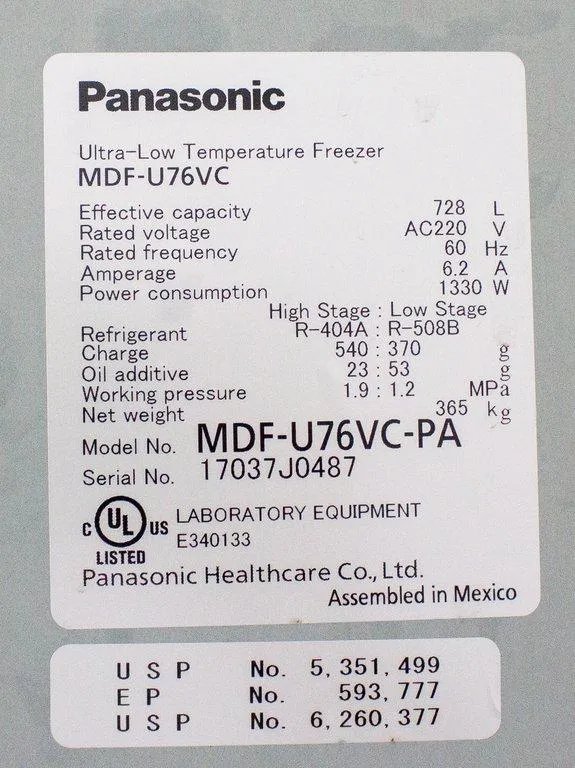 -86°C Ultra-Low Temperature Upright Freezer 25.7 cu.ft. | 728 L Panasonic MDF-U76VC-PA