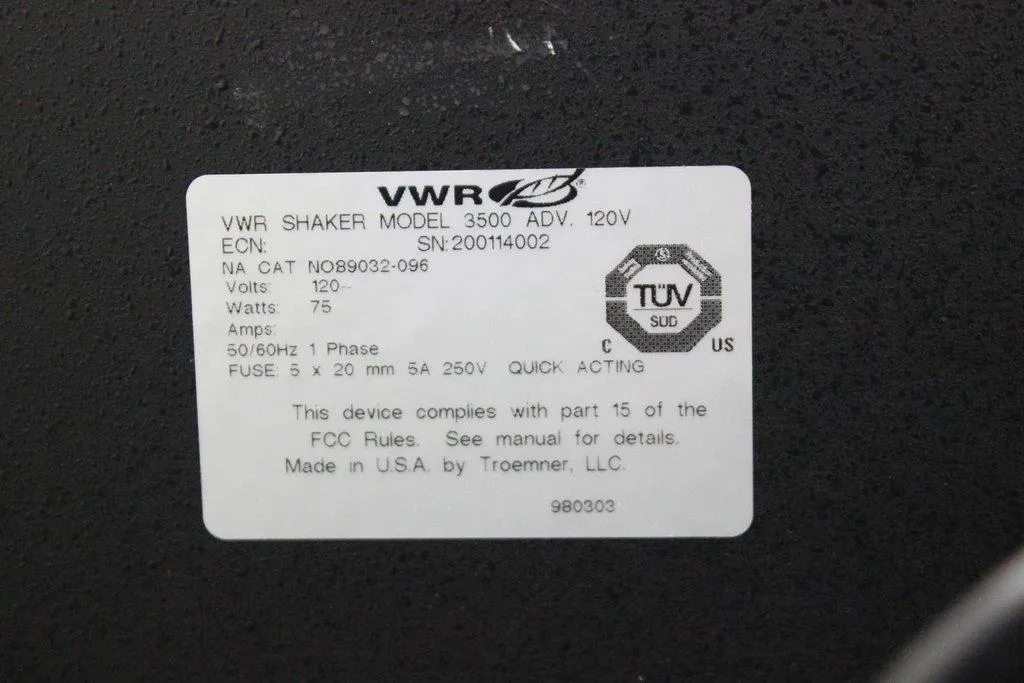 VWR NO89032-096 Shaker 3500 Incubator Shaker Laboratory Equipment 120V 50Hz/60Hz