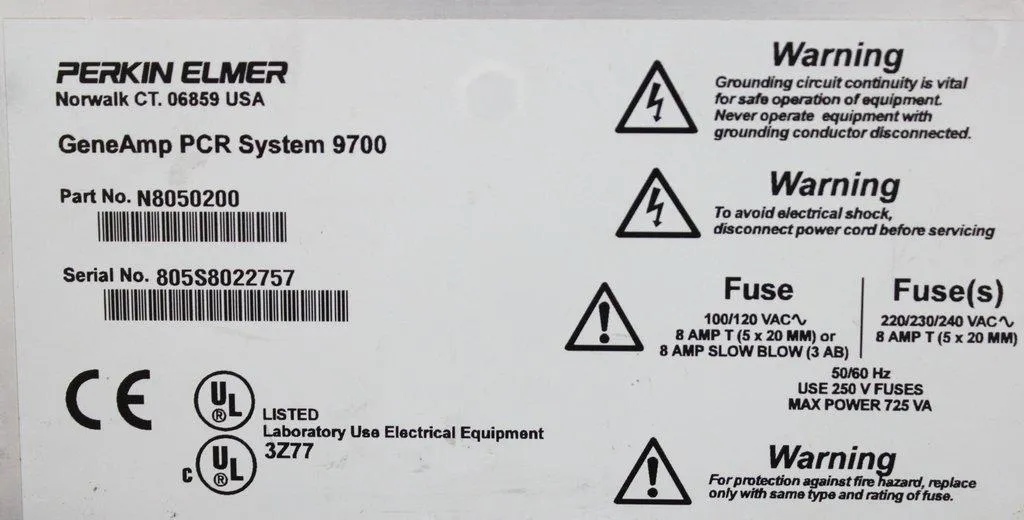 Perkin Elmer GeneAmp PCR System 9700 96-Well Block N8050200