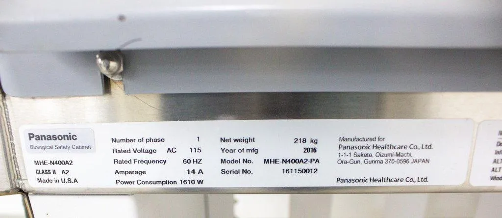 Panasonic MHE-N400A2-PA Biological Safety Cabinet