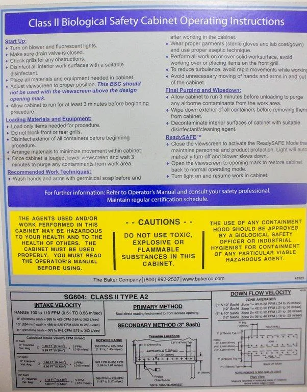 The Baker Company SterilGard SG604 Class II Type A2 Biological Safety Cabinet