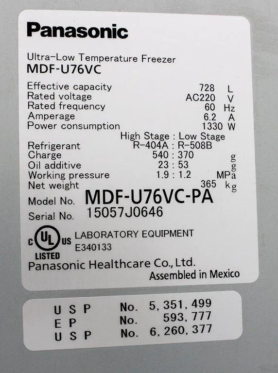 Panasonic Ultra Low Temperature Freezer MDF-U76VC