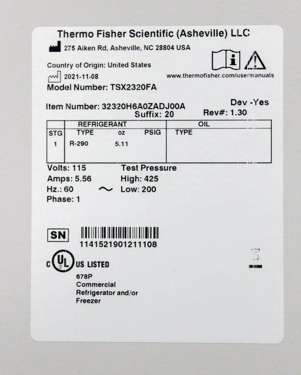 Thermo TSX2320FA Lab Freezer 23 Cu Ft -25 to -15C High Performance Energy Saving