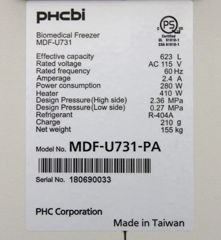 PHCbi Biomedical Freezer MDF-U731 -30C, 22 cu.ft. Medical Grade, Excellent