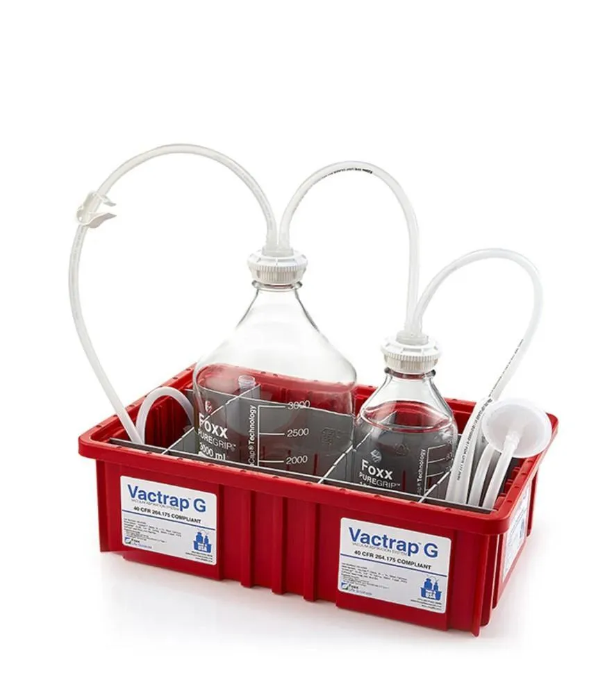 Foxx Life Sciences Vactrap G Vacuum Trap Vactrap™ G, 3L + 1L, Glass Bottles, Red Bin, GL45 Cap w/1/4" ID Tubing