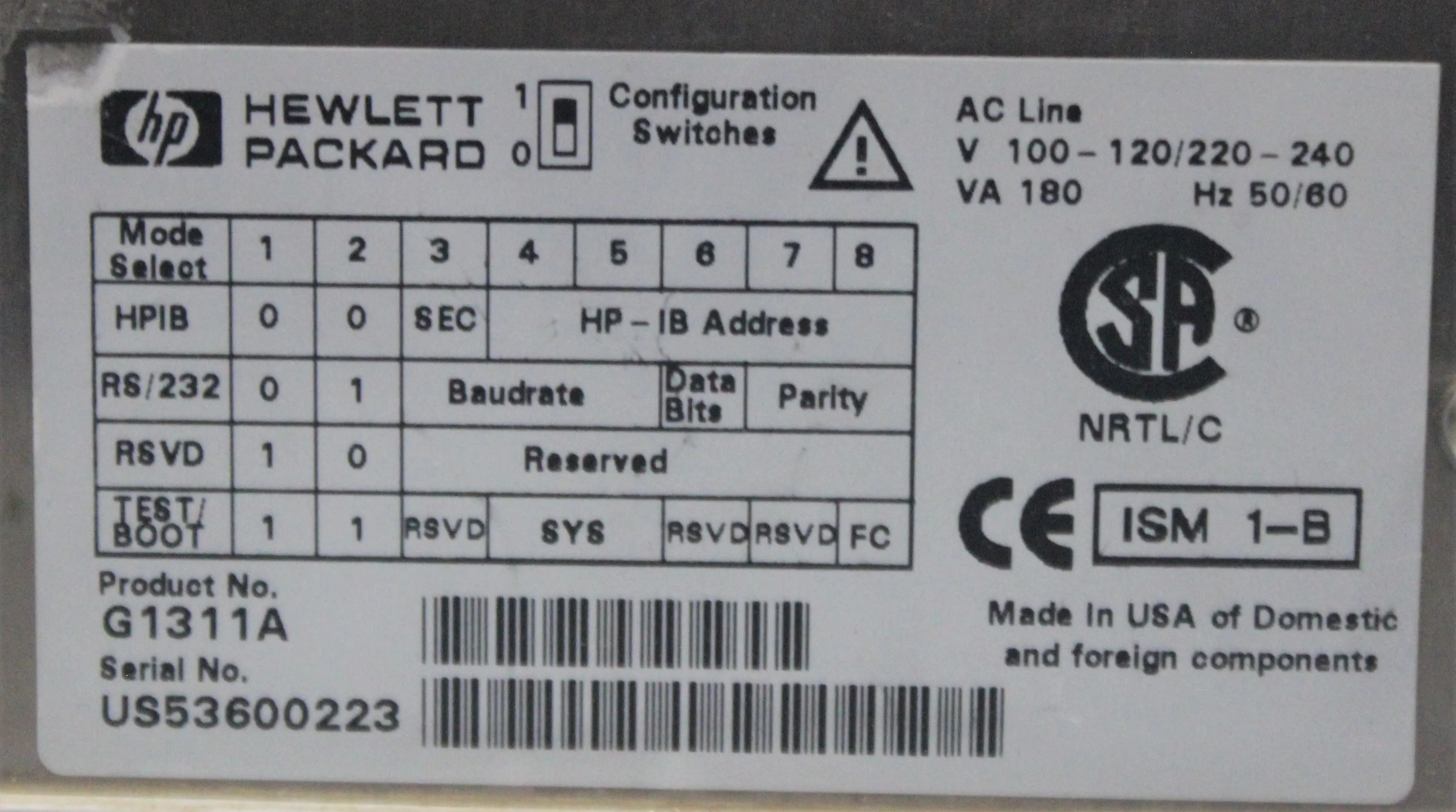Hewlett Packard G1311A HPLC Pump