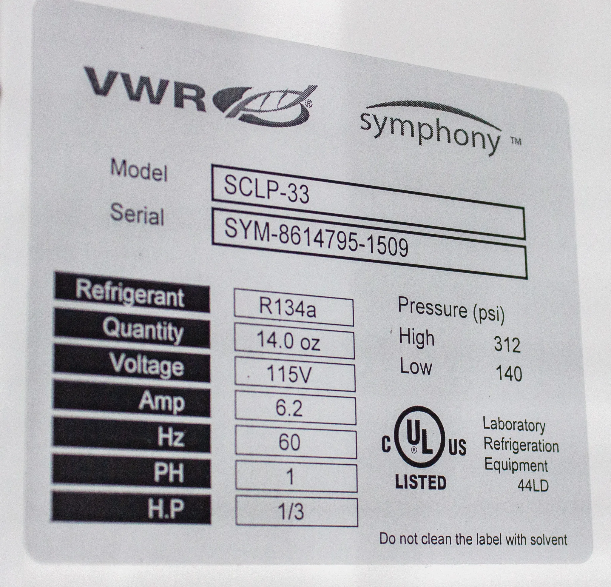 VWR Symphony SCLP-33 Upright Glass Door Laboratory Refrigerator