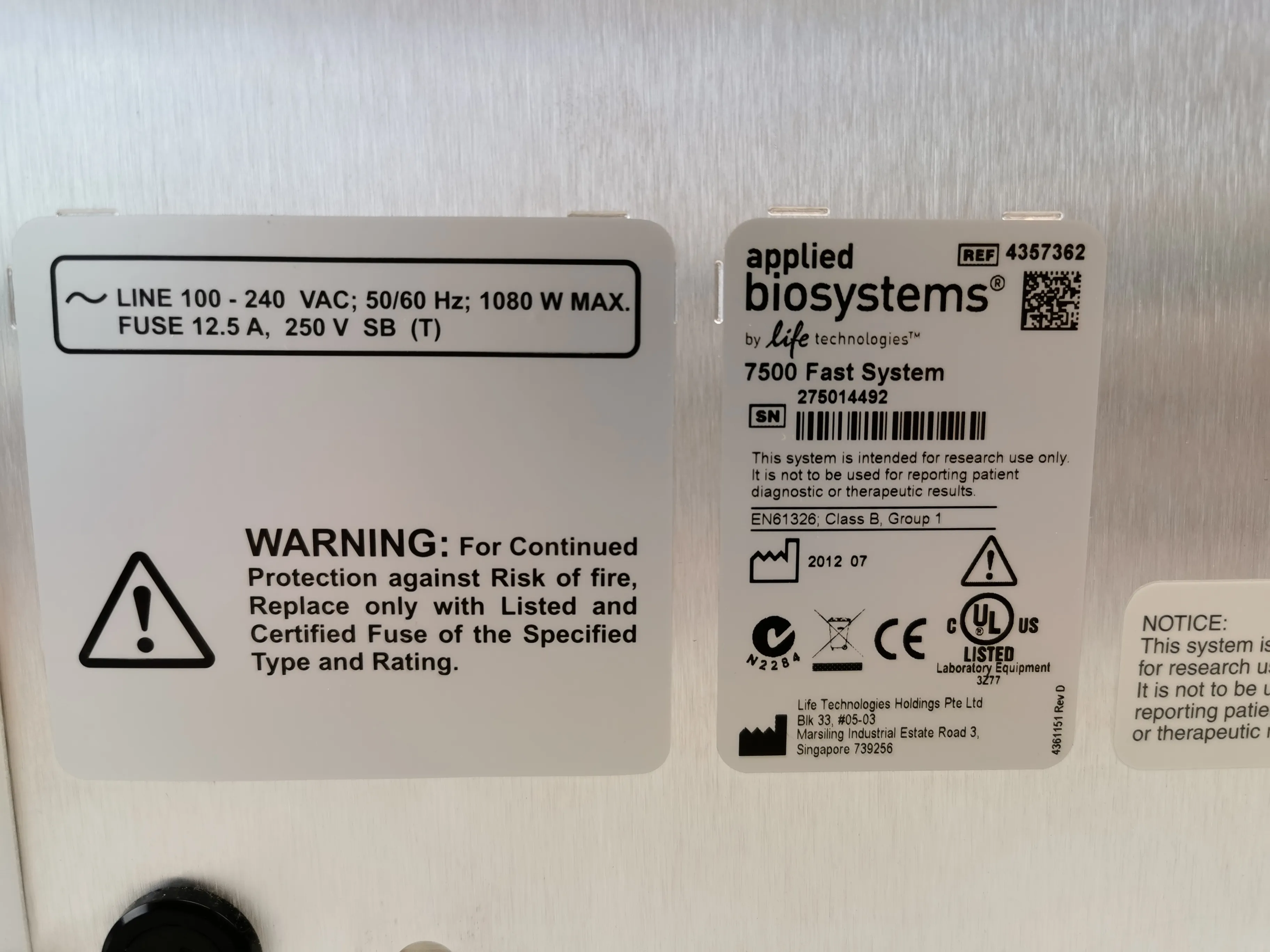 Applied Biosystem 7500 Fast Real-Time PCR System #4357362