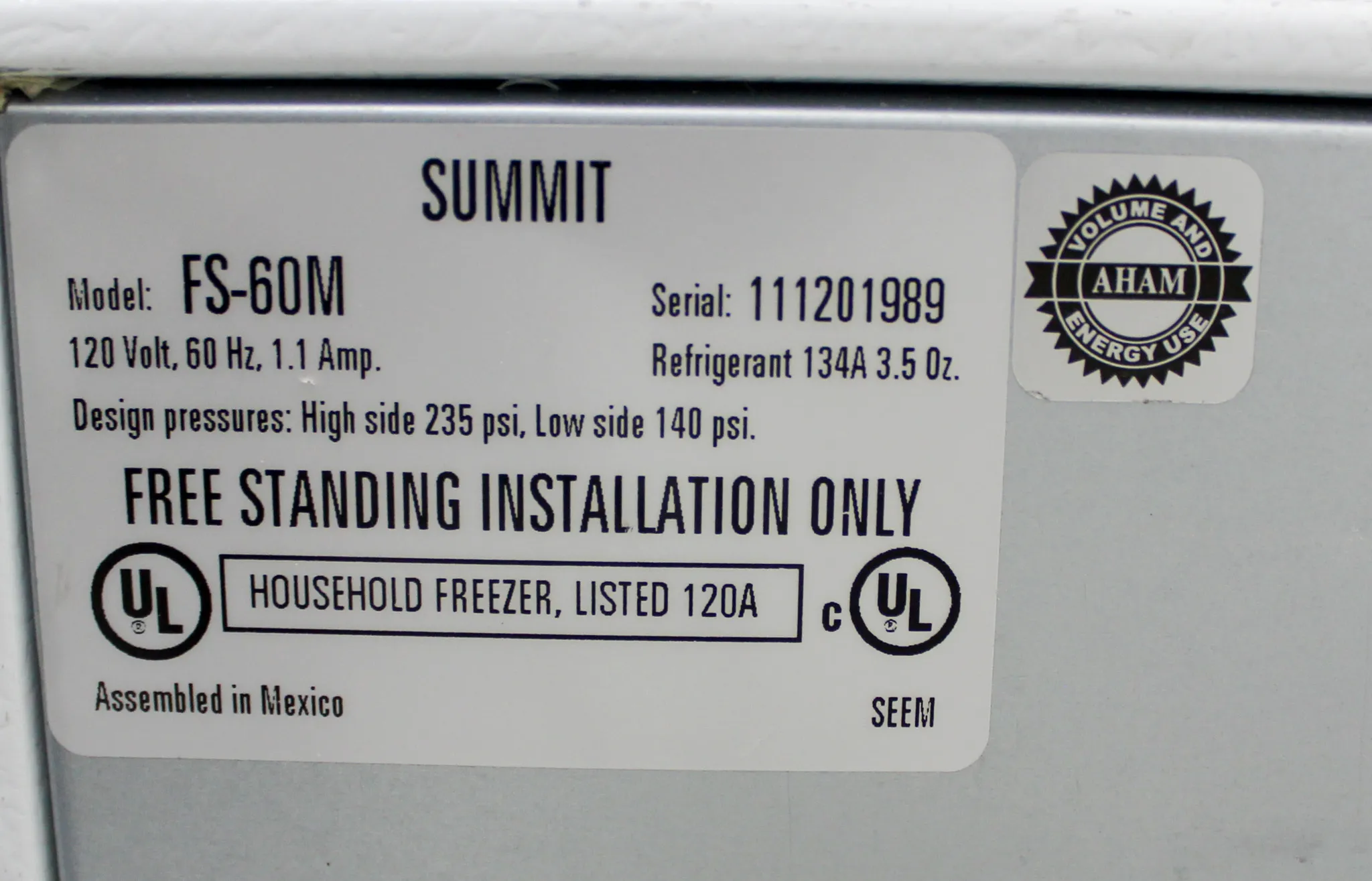 Summit 5 cu. ft. Upright Manual Defrost Freezer in White FS-60M