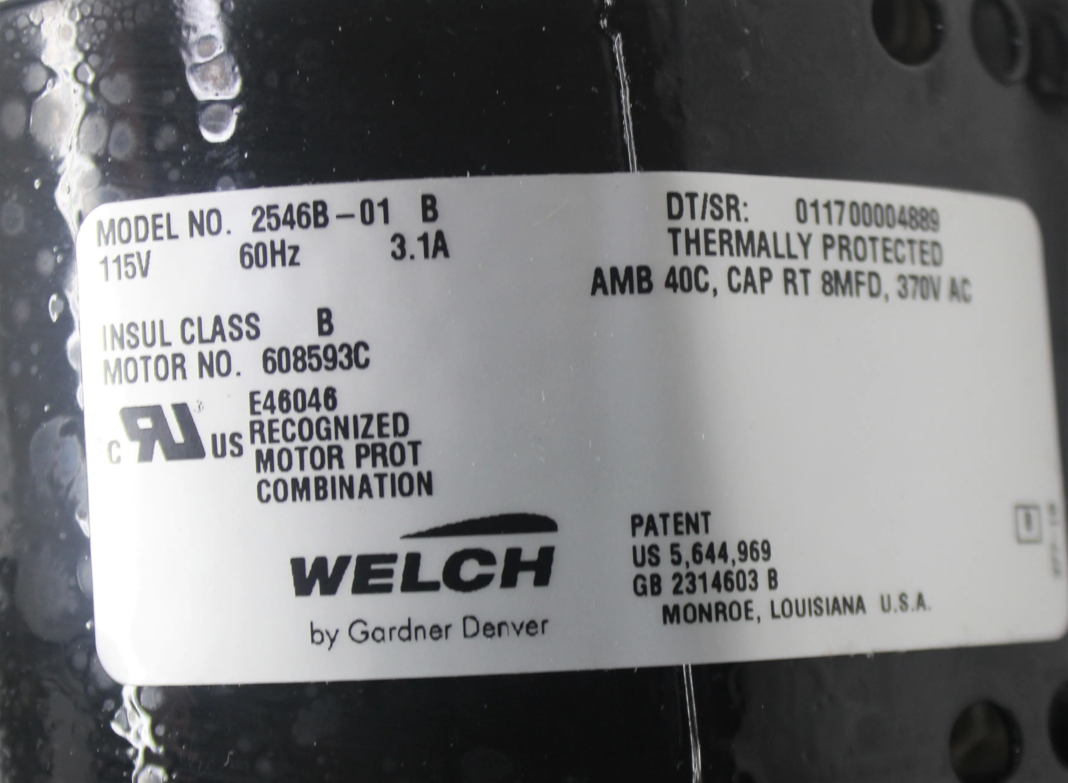 Used Welch 2546B-01 Piston Vacuum Pump 120V 60Hz US