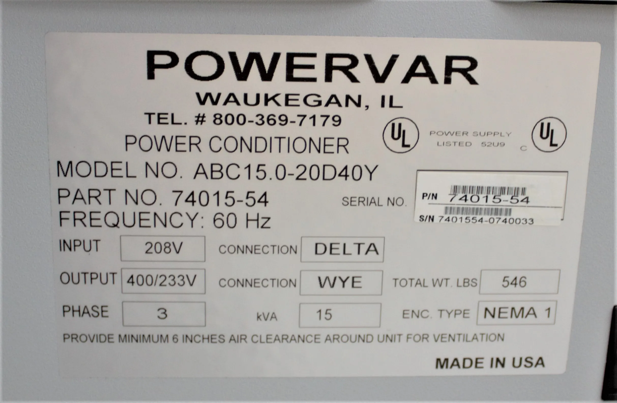 POWERVAR Global Power Interface 2000 Power Supply