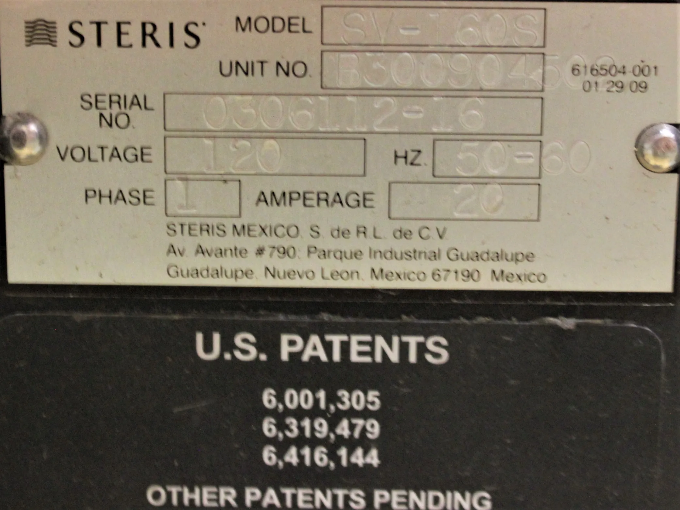 Steris SV-160S Pre-Vacuum Steam Sterilizer Class 2 Used Autoclave