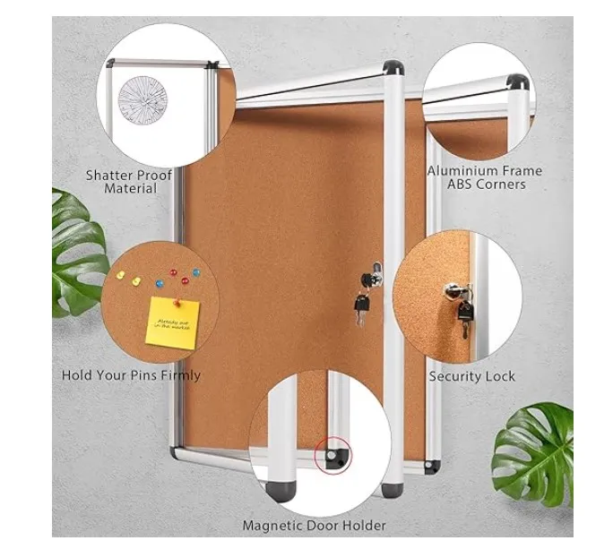 Swansea Enclosed Cork Bulletin Board w/ Locking Glass Door & Keys 38x28 (9xA4)