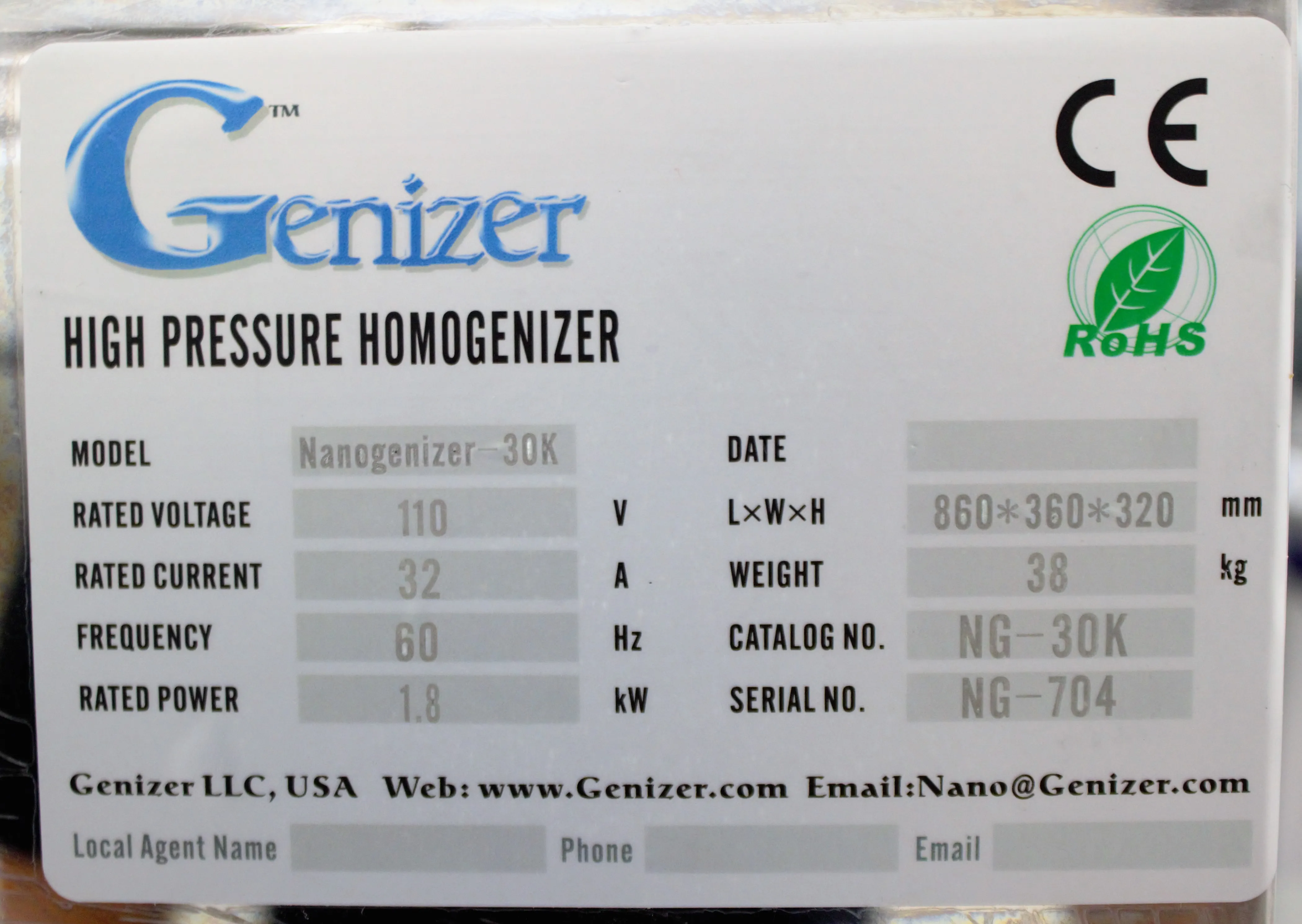 Genizer NanoGenizer-30K High Pressure Laboratory Homogenizer