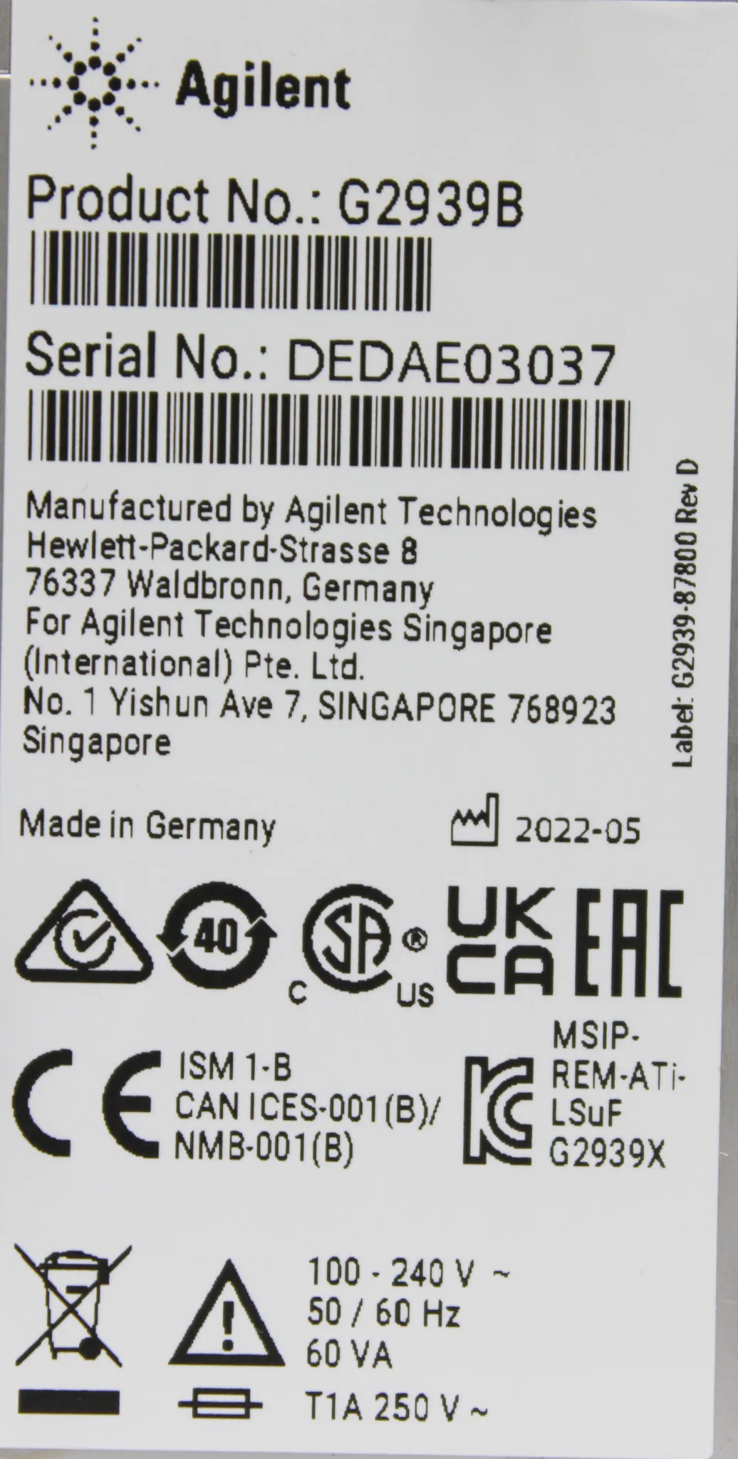 Agilent 2100 Bioanalyzer Instrument G2939B