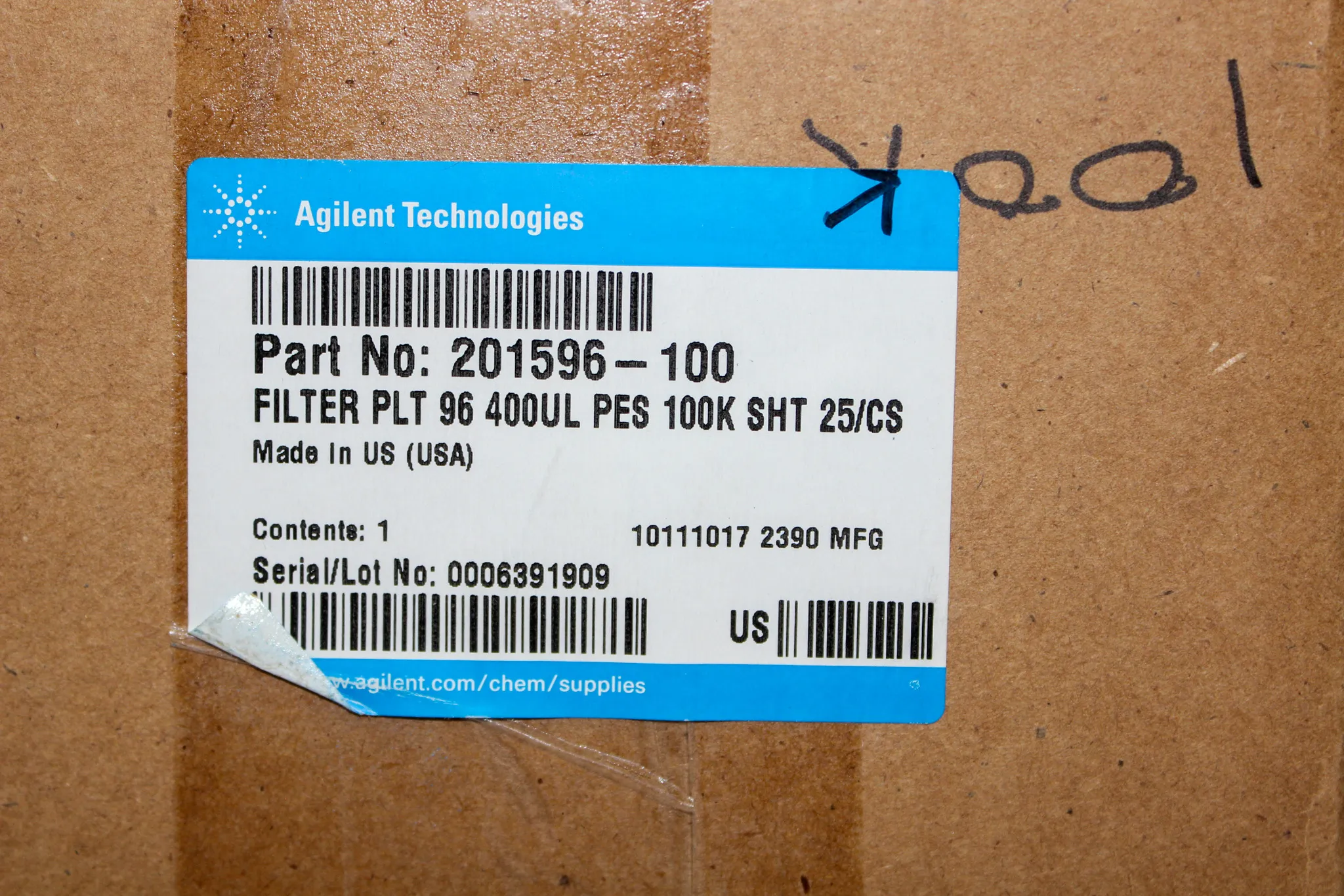 Agilent Technologies Filter PLT 96 400UL PES 100K SHT 25/cs. 201596-100 201596-100