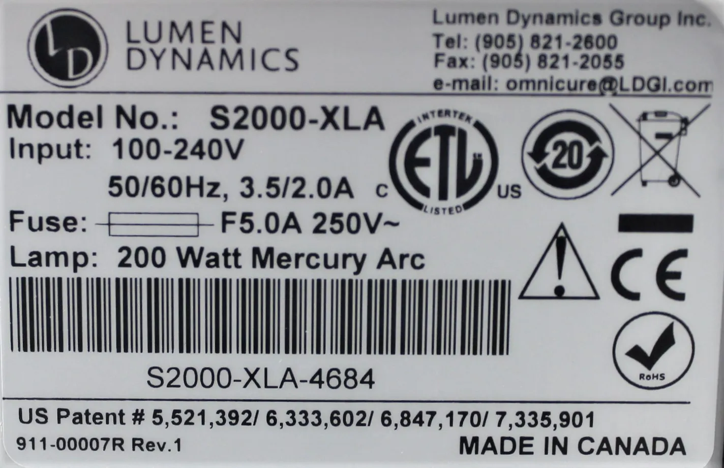 Used OmniCure S2000-XLA UV Curing System Excelitas Technology Class 1