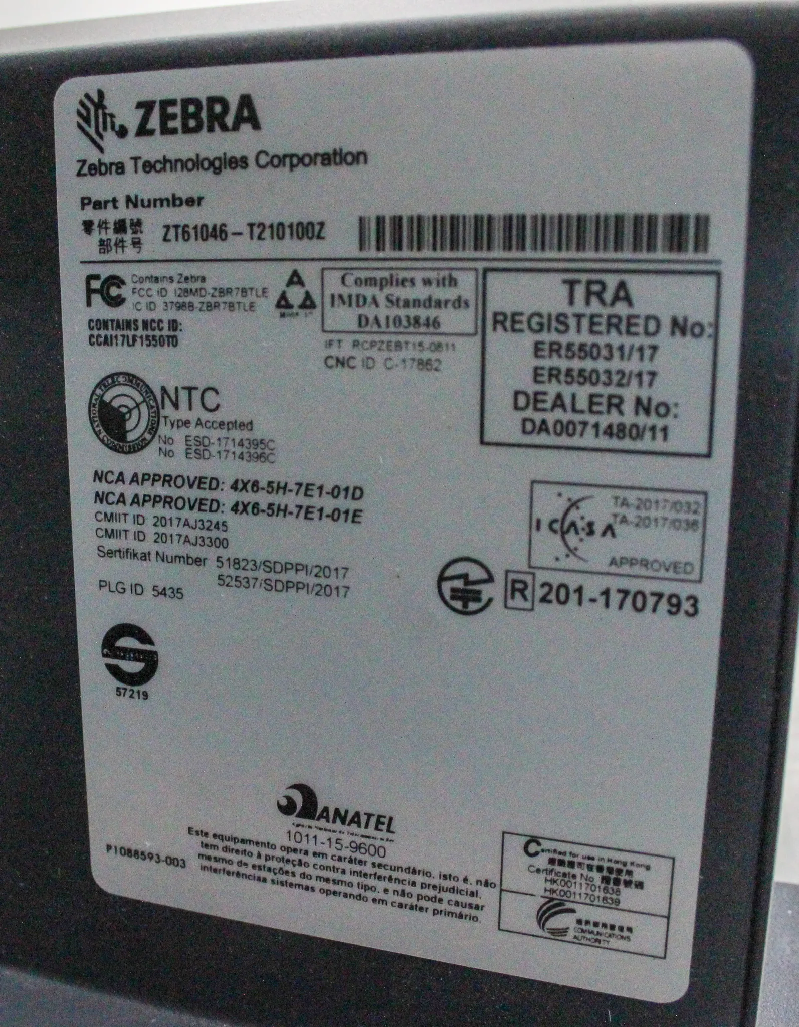 Zebra ZT610 Industrial Label Printer Barcode Printer