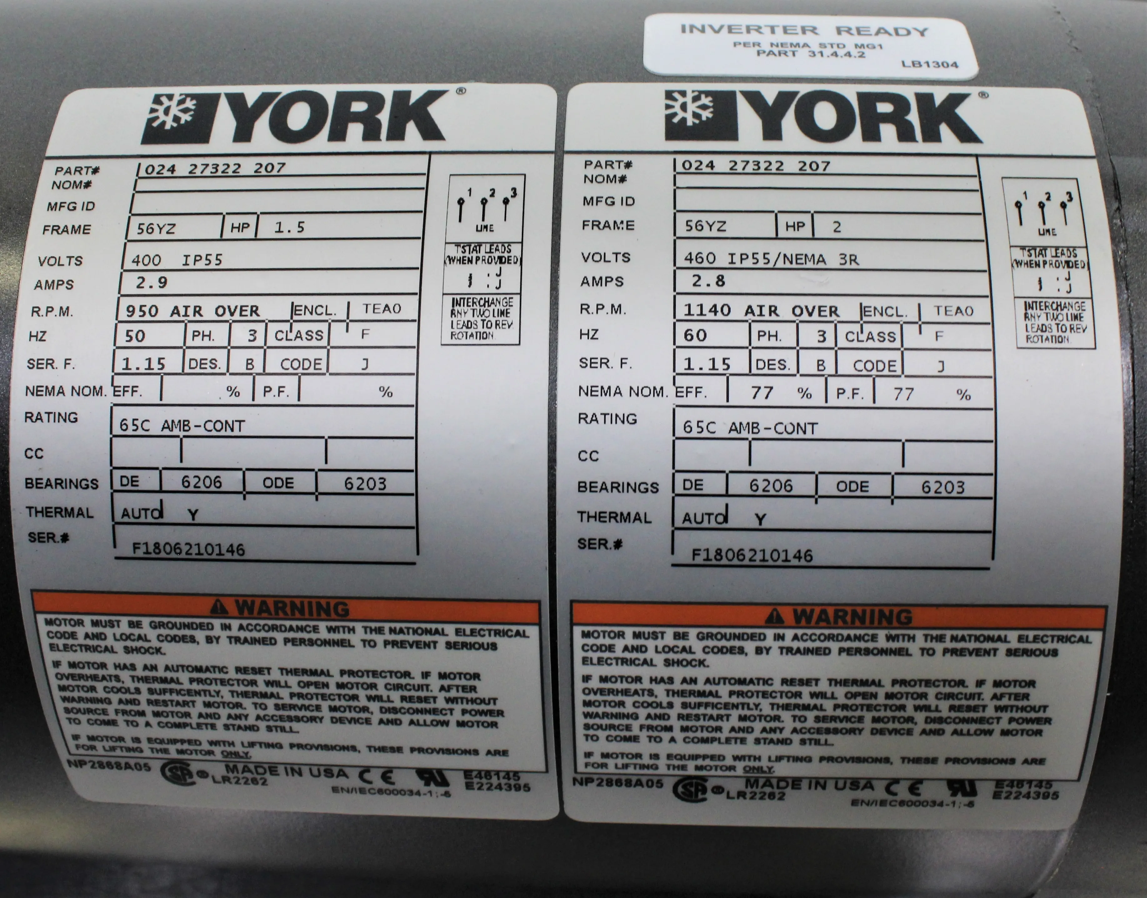 York Fan Condenser Motor 024-27322-207