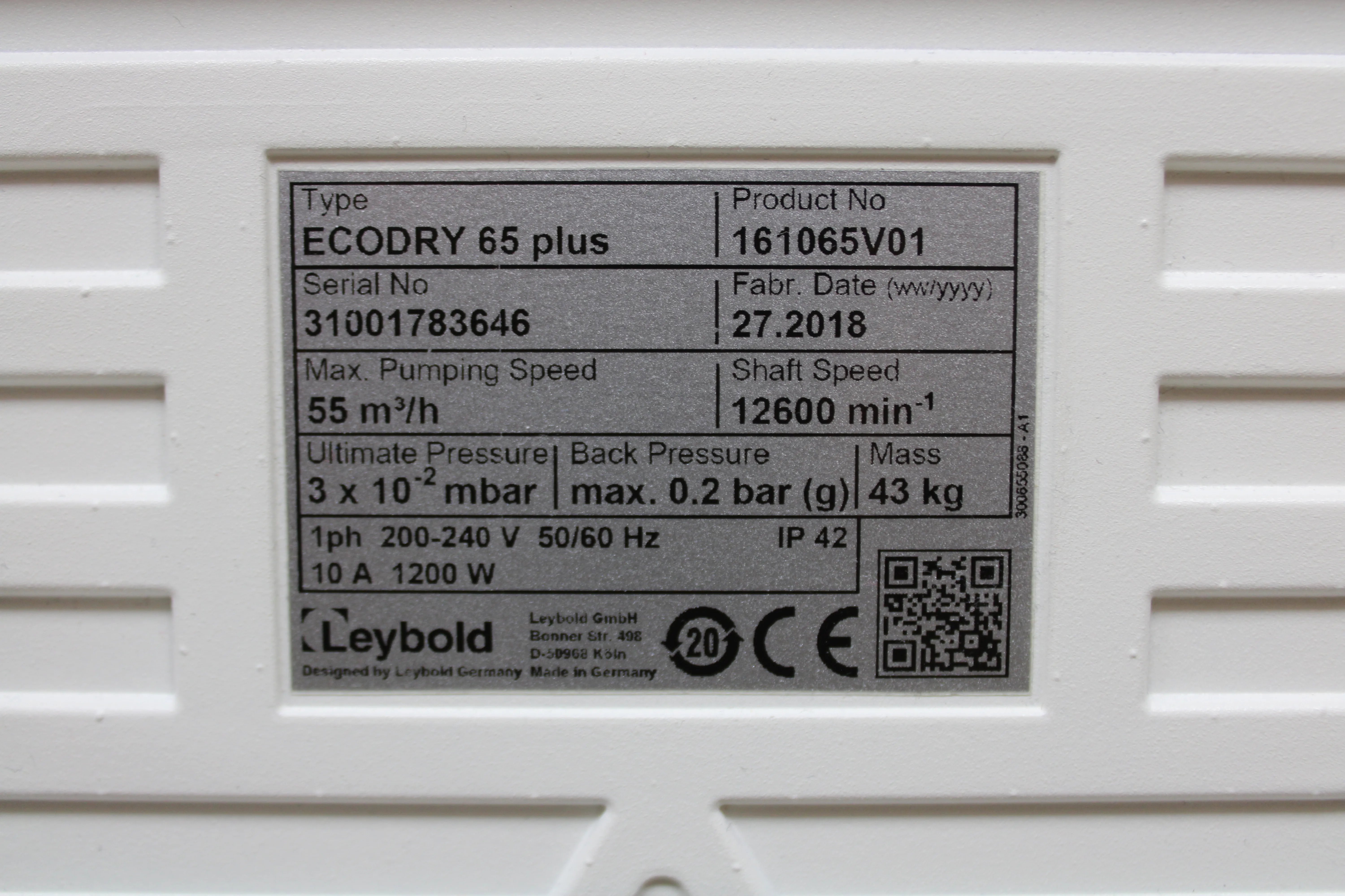 Leybold Sogevac Ecodry 65 Plus Vacuum Pump