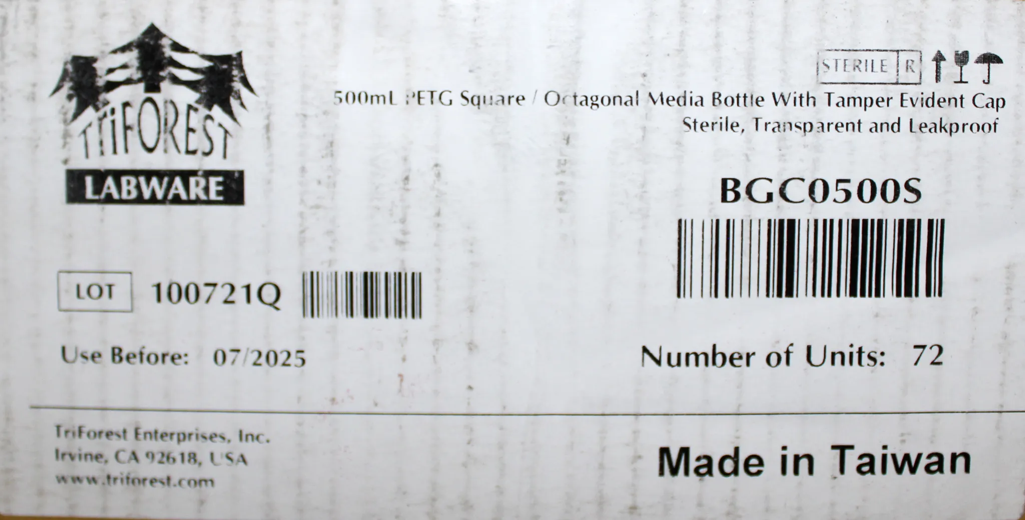 VWR Square/Octagonal Media Bottle Autoclavable & Clear, 500ml - Box of 72