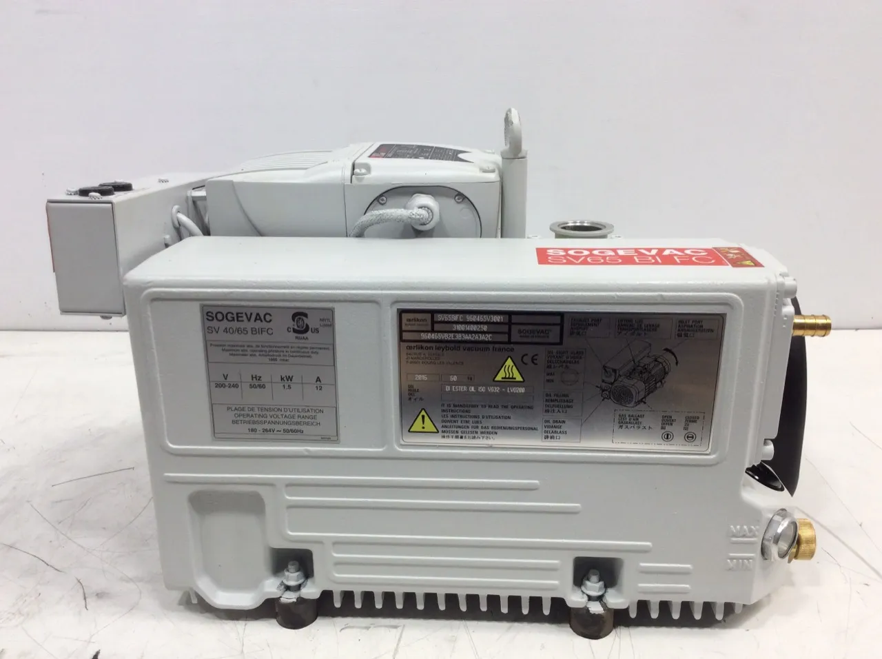 Sogevac SV65 BI FC Single Stage Oil Sealed Rotary Vane Vacuum Pump 1.1 Torr
