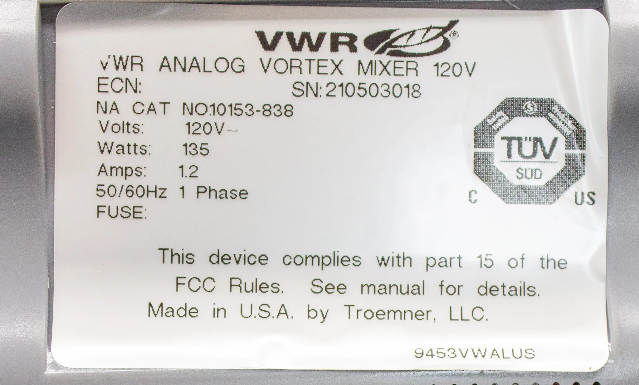 VWR Analog Vortex Mixer 120V Cat# 10153-838