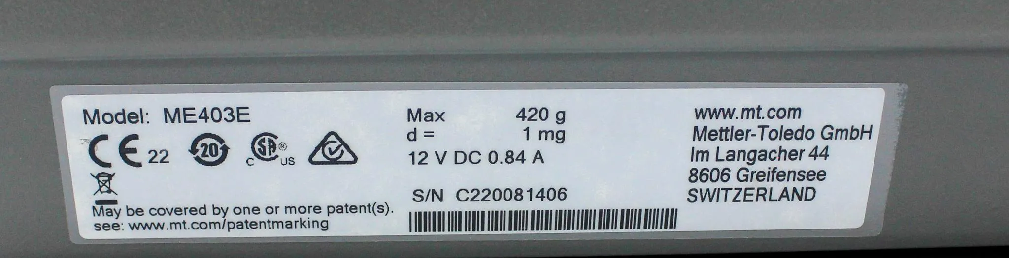 Mettler Toledo Precision Balance ME403E 420g 1mg 30-Day Warranty