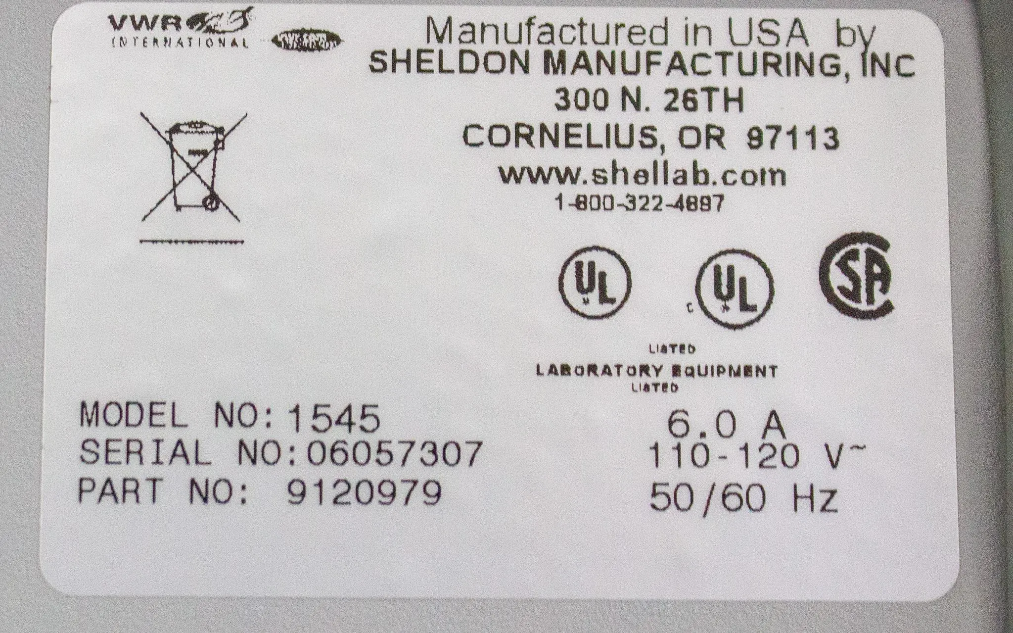 VWR Shel Lab 1545 General Purpose Incubator