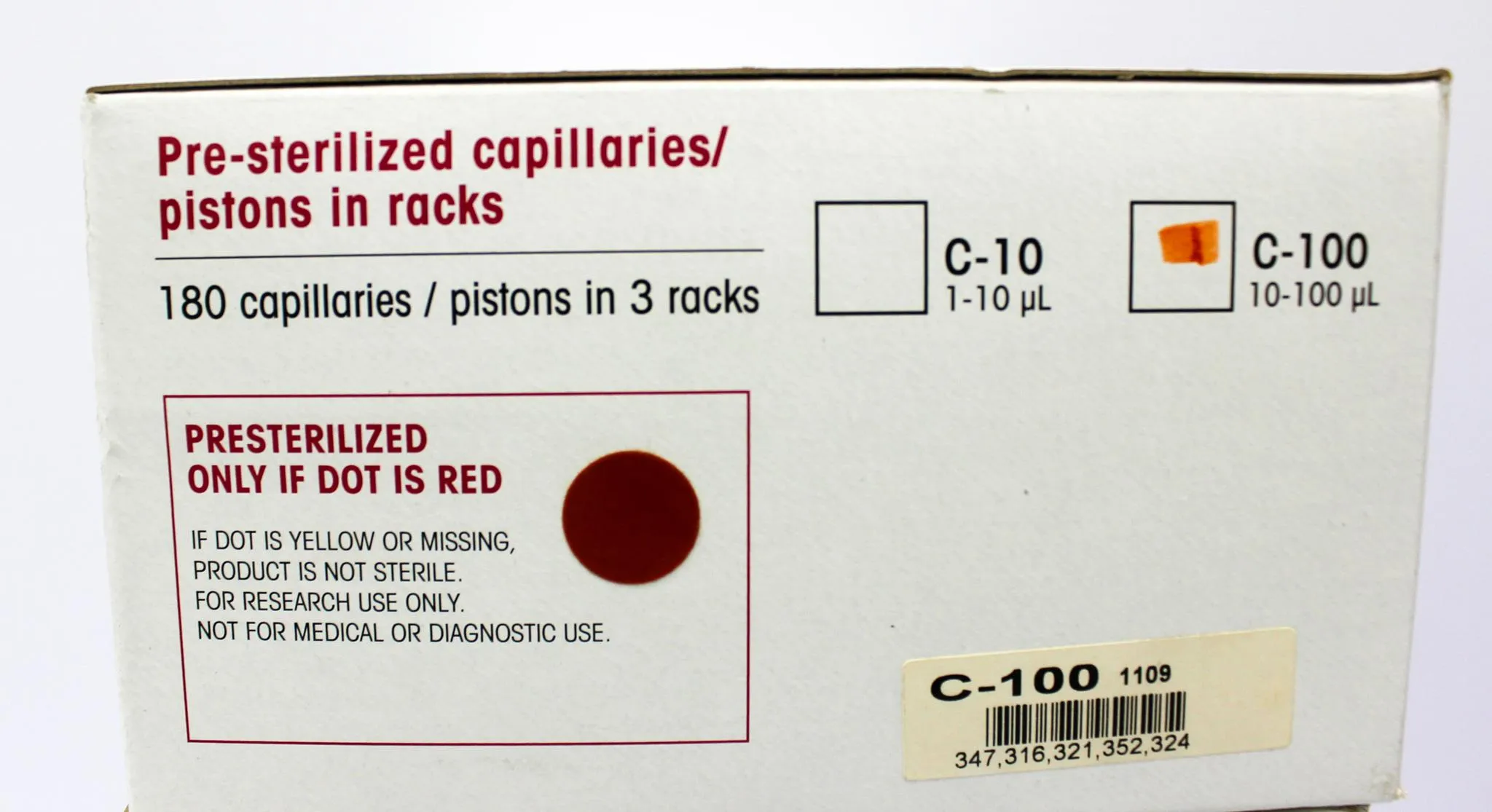 Rainin Pre-Sterilized Disposable Capillaries / Pistons C-100 (10-100uL) - New in Box (Set of Four Boxes)