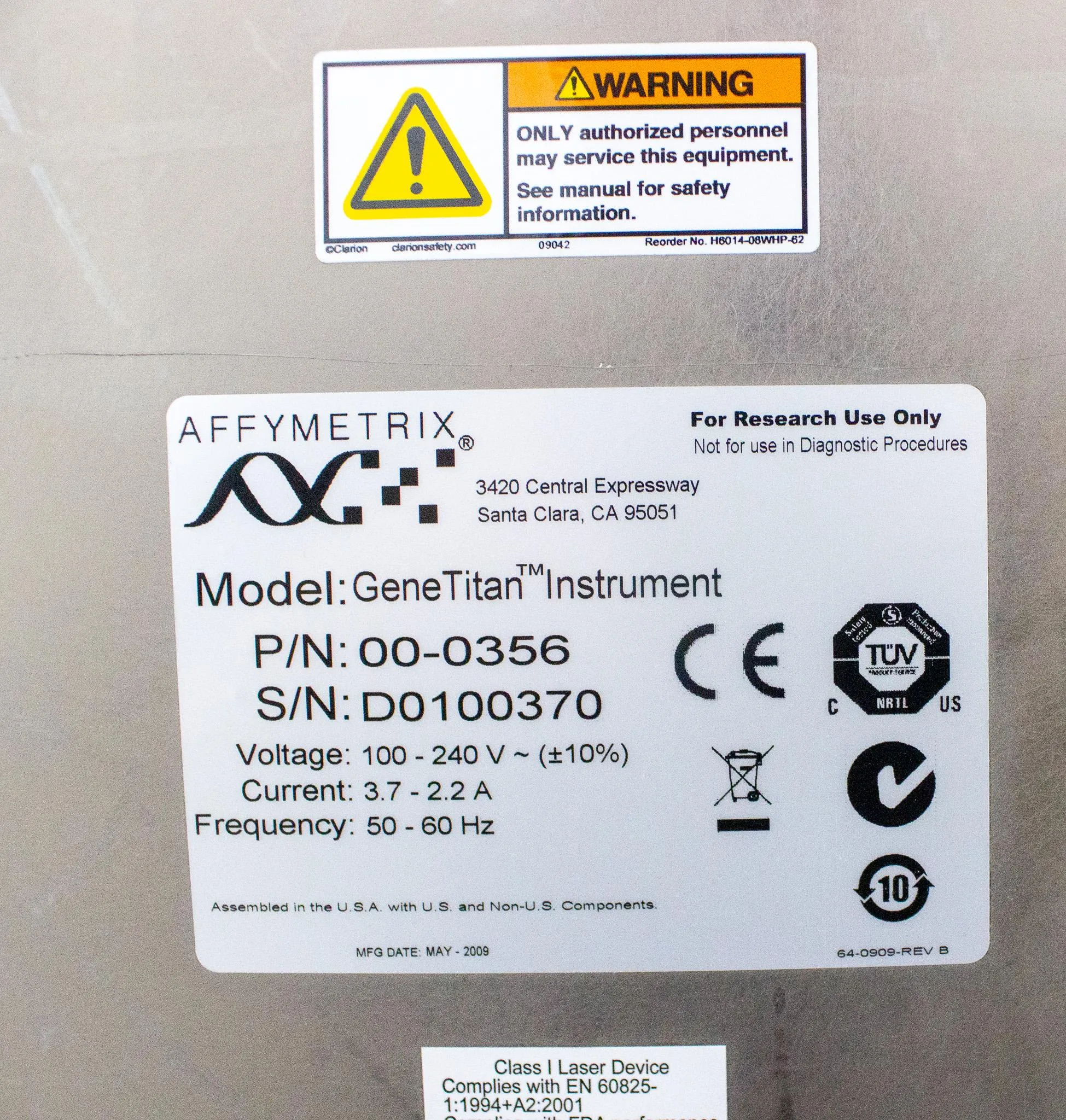 Affymetrix GeneTitan Multi-Channel Instrument P/N 00-0356